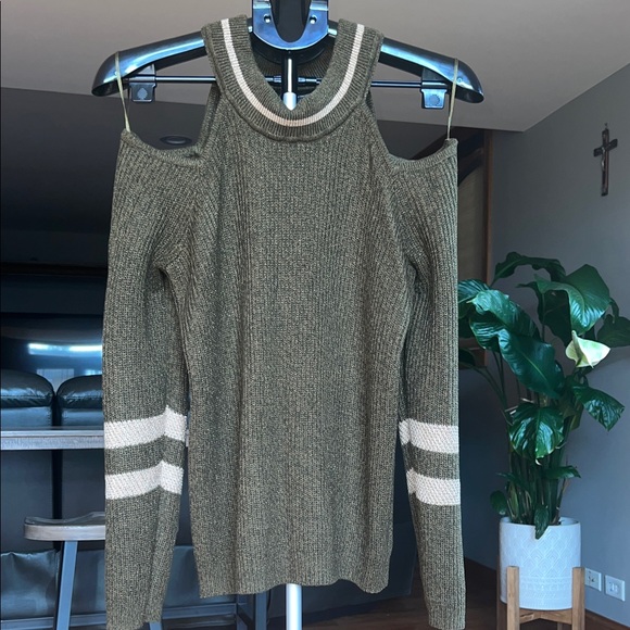 INC International Concepts Olive Off-the-Shoulder Sweater. Worn once. Like new. - Picture 1 of 5